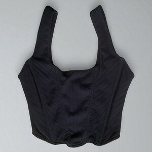 Cinched & Fitted Square Neckline Gothic Corset Bustier Crop Top in Black sz XS